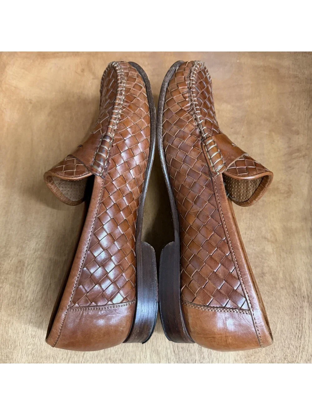 Allen Edmonds Capri Brown Woven Leather Loafers Mens Sz 10 E Slip On Shoes Italy